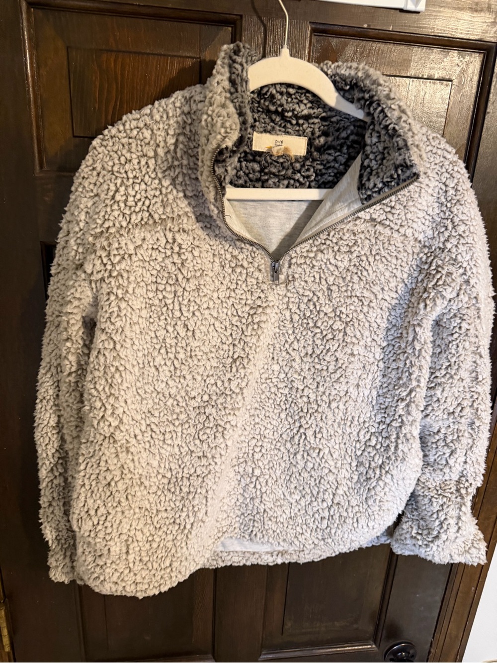 Thread & Supply Light Gray Sherpa Quarter-Zip Pullover